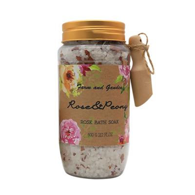 China 600g Body Plastic Bottled For Body Spa Flower Petal Rose Bath Salt for sale