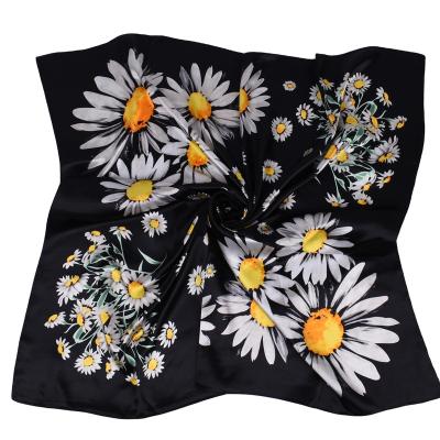 China Long 2022 Spring New Daisy Square Scarf 90*90cm Large Square Cheap Promotional Satin Scarf Wholesale for sale