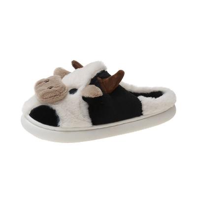 China WARM SLIPPERS Cute cow cotton slippers female autumn and winter cartoon thick-soled indoor anti-slip warm plush slippers for home for sale