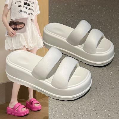 China Fashion Trend double strap pers for Women summer wear Internet celebrity ins platform platform shoes soft bottom home non- sandals for women for sale