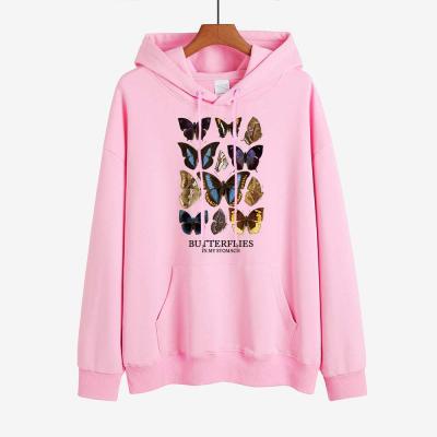 China Plus Size Autumn New Women's Clothing Butterfly Floral Print Long Sleeve Pullover Fashion Hoodie for sale