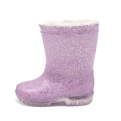 China Fashion Trend Boys Girls Customize PVC Boots Glitter PVC Waterproof Rain Boots With Fur Lining for sale