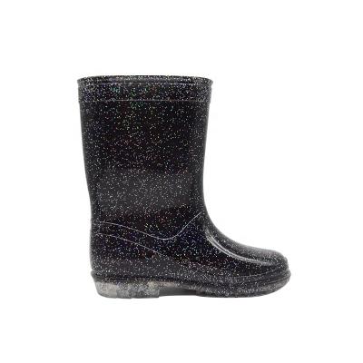 China Kids Waterproof PVC Boots Waterproof Outdoor Black Glitter PVC Rain Boots For Boys for sale