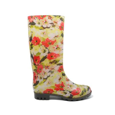 China Waterproof Women's Knee High PVC Women's Rain Boots Lightweight Floral Plastic Boots for sale