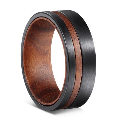 China R003 Casual/Sporty Men's Tungsten Carbide Bands Black With Red Rosewood Wood Grain Flat Inlay 8mm Wide Wood Wedding Rings Unique Wholesale for sale