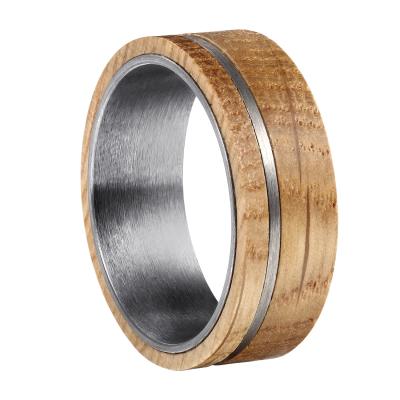 China Tungsten Engagement Rings Whiskey Solid Barrel Inlay Silver Steel Wooden Ring Wedding Band For Mens manufacturer casual dropship R001/sporty for sale