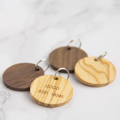 China Solid Olive Wood Pet Collar Puppy Tag For Dog Name Tag Blank Wood Cat Name Tag for sale