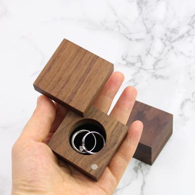 China Wooden Ring Box Natural Walnut Shape Jewelry Square Engagement Wedding Ring Box for sale