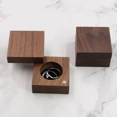 China Square Shape Jewelry Box Wooden Ring Box Natural Walnut Wood Wedding Engagement Box for sale