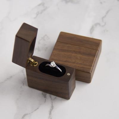 China Wooden Ring Box Small Size Square Hinge Engravable Wooden Blank for sale