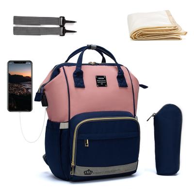 China With 2021 High Quality USB Diaper Bag Mommy Bag With Protective USB Isolator Hook Changing Traveling Backpack for sale