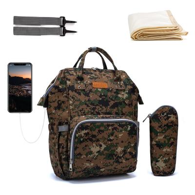 China With High Quality USB Camouflage Diaper Bag Mommy Bag With Protective USB Isolator Hook Changing Traveling Backpack for sale