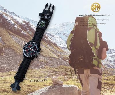 China Outdoor Multifunctional Fire Start Multifunction Compass Travel Emergency Paracord Survival Bracelet Waterproof Sports Watch for sale