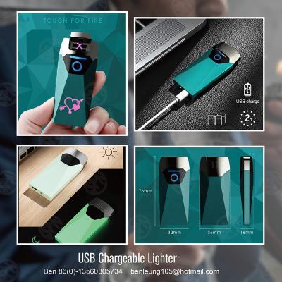 China Portable Windproof Metal USB Arc Flame Touch Sensor Pocket Windproof Lighter Rechargeable Flameless Lighter for Cigarette and Cigar for sale