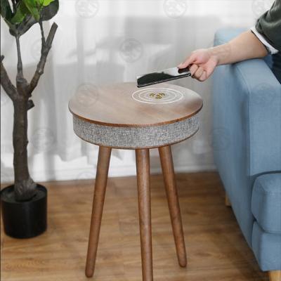 China BT speaker and functions wireless charging lounge around sofa side table wooden Nordic speaker with speakerphone and wireless phone charging for sale