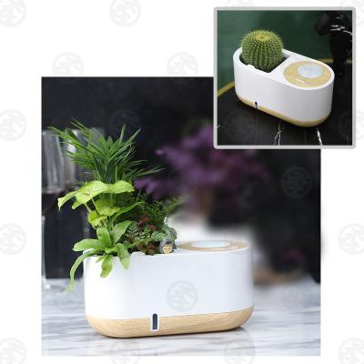 China Nordic design home and office music plastic wireless lazy self-watering desktop flower pot and self watering flower pot with BT speaker for sale