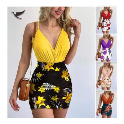 China QUICK DRY Amazon New Trendy Vacation Summer Outfits Dress Set Flower Printed Women Mini Skirt 2 Piece Skirt Set for sale