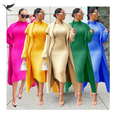 China Winter Sustainable Ladies Invest Long Robe Long Cardigan Coat Solid Color Casual Sweater Suits Women 2 Piece Sets for sale