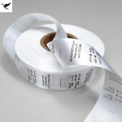 China Custom Woven Washable Logo Tags Printed Satin Ribbon Wash Care Label Washable Satin Ribbon Roll Care Label for sale