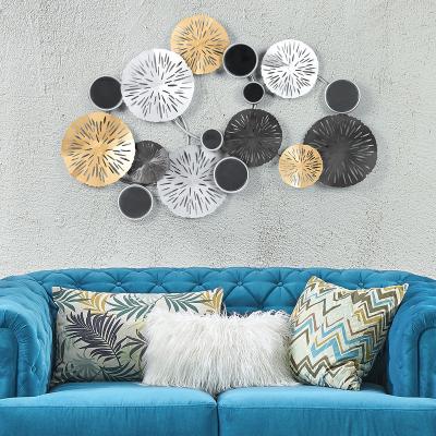 China Mid Century Modern Metal Wall Decor With Mirror Vintage Round Hanging Art For Living Room for sale