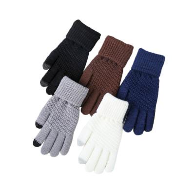 China Keep Warm Jacquard Weave Japan Korea Style New Cashmere Brushed Knitted Gloves Lady Jacquard Touch Screen Gloves for sale