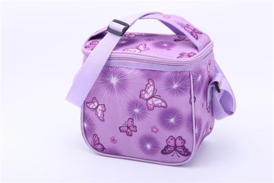 China Custom Zippered Lunch Kids Cooler Bag Shoulder Butterfly Printed Purple for sale