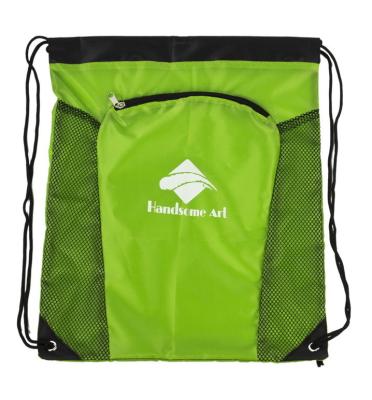 China Childrens Green Polyester Drawstring Bag Backpack Custom Pull String Bags for sale