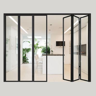 China Magnetic Modern Slim Frame Screen Accordion Folding Door Glass Doors Glass Doors Interior Exterior Aluminum Bi-folding Sliding Style Magnetic Frame Slim Frame for sale