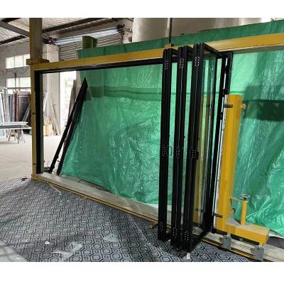 China Heat Insulation Black Frame Door Aluminum Glass Bifold Doors Soundproof Bi Folding Doors for sale