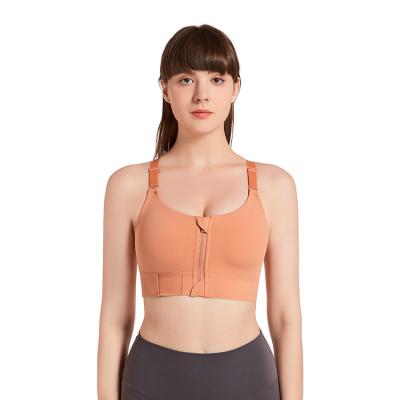 China Hot Selling Women's Top Fashion Front Zipper Bra Open Chest Sexy Soft Bra Sports Full Support Sports Bra for sale