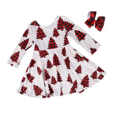 China Girls Winter Christmas Tree Print Casual Dress Baby Long Sleeve Dress for sale