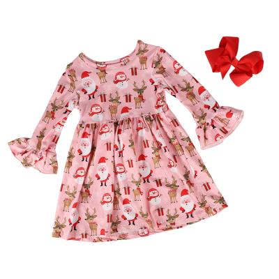 China Cascual Christmas Girls Deer Long Sleeve Dress for sale