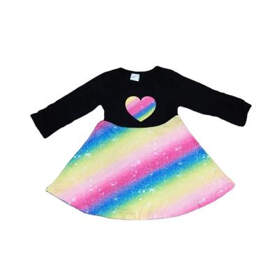 China Anti-wrinkle Girlymax Spring Girls V-Day Heart Print Rainbow Dress for sale