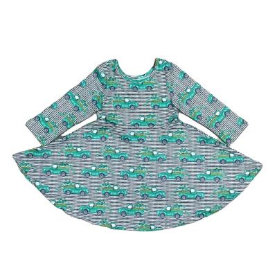 China Girlymax Anti-wrinkle Spring Girls St Patrick's Day Truck Shamrock Print Long Sleeve Stripe Twirl Dress for sale