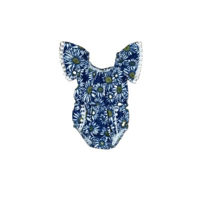 China Polyester / Cotton GirlyMax Spring Summer Toddler Infant Babies Floral Blue Romper for sale