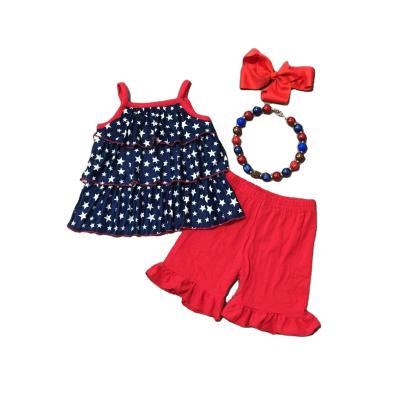 China Casual Summer Babies Navy Stars Print Shirt Shorts Solid Red 4th Of July Outfit for sale