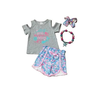 China Casual Babies Gray Mermaid Shirt Blue Pink Summer Shorts Summer Outfit for sale