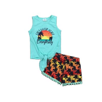 China Casual Summer Babies Mint Vest Shorts Sea Palm Outfit for sale