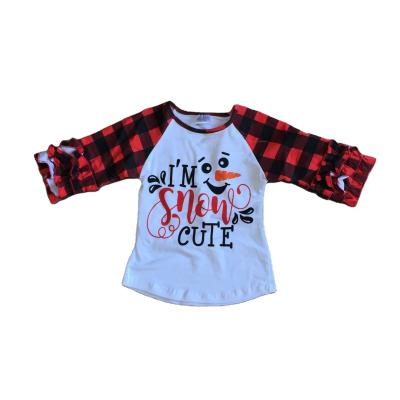 China GirlyMax Winter Baby Girls Snowman Raglan Anti-pilling Plaid Long Sleeve Top for sale