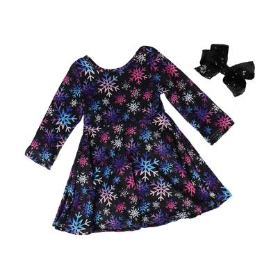 China Winter Casual Girls Long Sleeve Snowflake Print Dress for sale