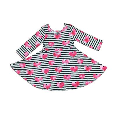 China Girlymax Anti-wrinkle Winter Girls V-Day Heart Print Stripe Dress Baby Sleeve Pink Twirl Dress Long for sale