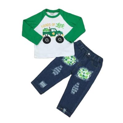 China Spring Shamrock Boys Casual Trucker Boys Spring Jeans Baby Elastic Raglan St Patrick Outfits for sale