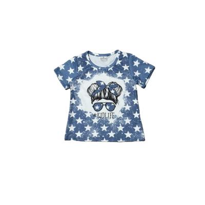 China Summer Kids Anti Shrink Sibling Clothes Girl Boy CHILD LIFE Star Print Blue Milk Silk T-Shirt for sale