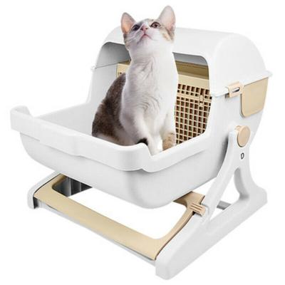 China Viable Semi-Automatic Pet Trash Can Quick Clean Up Luxury Indoor Toilet Loo Tray Flip Cover Cat Sandbox Bedpans for sale