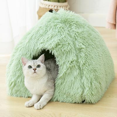 China Plush Cats Pet Basket Mat Small Dog Cushion Sofa Even Heating Soft Kennel 2 in 1 Kitten Tent House Beds For Cat for sale