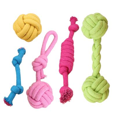 China Viable Interactive Cotton Rope Toys For Puppy Small Cat Playing Knot Ball Pet Teeth Cleaning Dog Chew Toy for sale