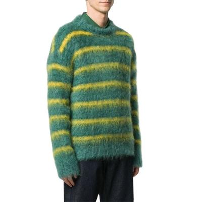 China OEM & ODM Custom Mens Fuzzy Jacquard Mohair Sweater Anti-Wrinkle Knit Long Sleeve Knitwear Winter Crewneck Mohair Sweater Pullover for sale