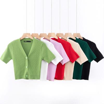 China Custom OEM & ODM Women's Sweaters Anti-wrinkle Short Sleeve Knitwear Ladies T-shirt Spring Summer Knitted Cardigan Sweater For Women for sale