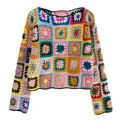 China OEM and ODM custom women crochet sweater Anti-wrinkle hollow out hand crochet knitwear long sleeves pullover sweater women for sale