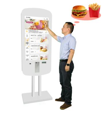 China 32 Inch Multimedia Indoor Wireless Food Stand Interactive Touch Screen Order Ticketing Payment With Card Reader Self-Service Kiosk for sale